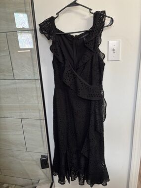 White House Black Market Black Eyelet Ruffle Midi Dress